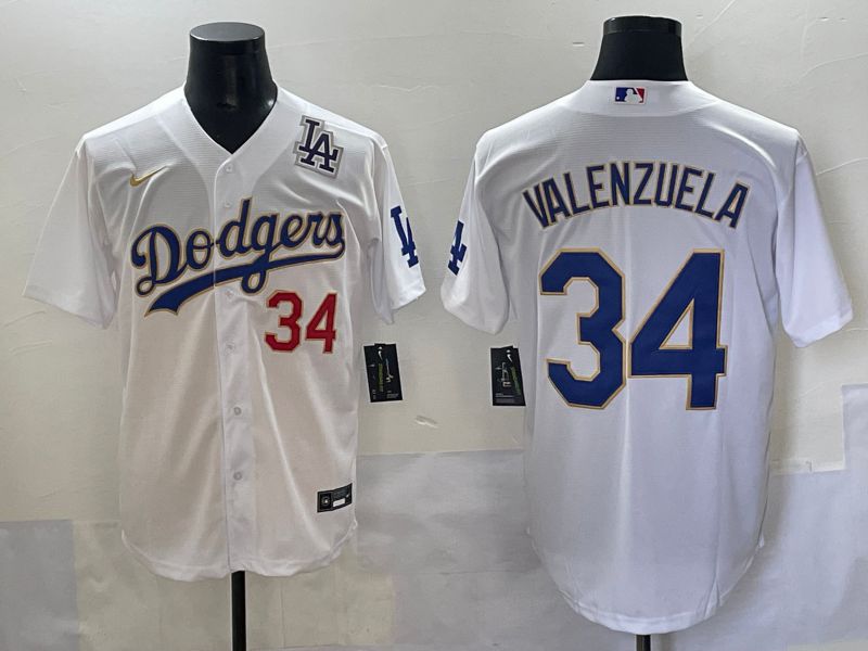 Men 2025 Los Angeles Angels 34 Valenzuela White Gold Game Nike MLB Jersey style 8